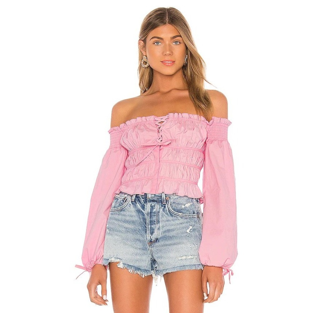 Majorelle Pink Off Shoulder Smocked Corset Top Fairycore Coquette Small NEW